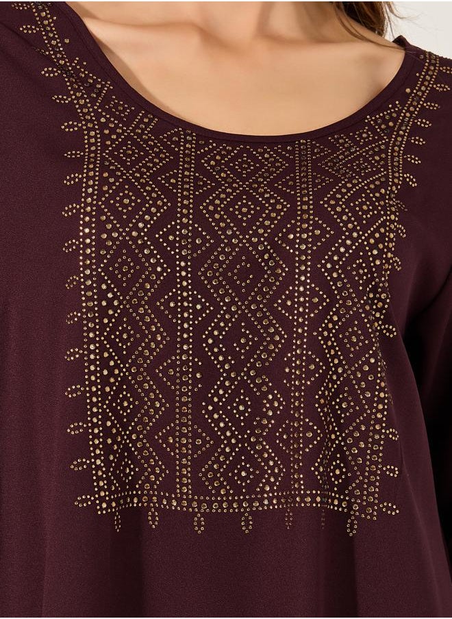 Styli - Embellished Round Neck A-Line Jalabyia - Image 1