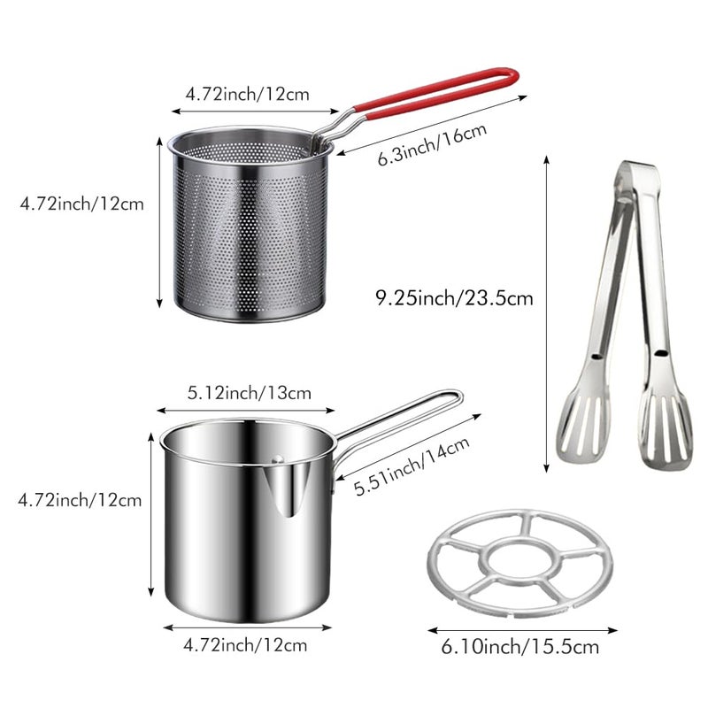 EMVANV Deep Fryer Pot Set,Mini Stainless Steel Fryer Deep Fryer Basket with Easy Grip Handle for French Fries, Fried Taro Balls, Fried Chicken Wings and Fried Fish(size:5 pcs) - Image 2