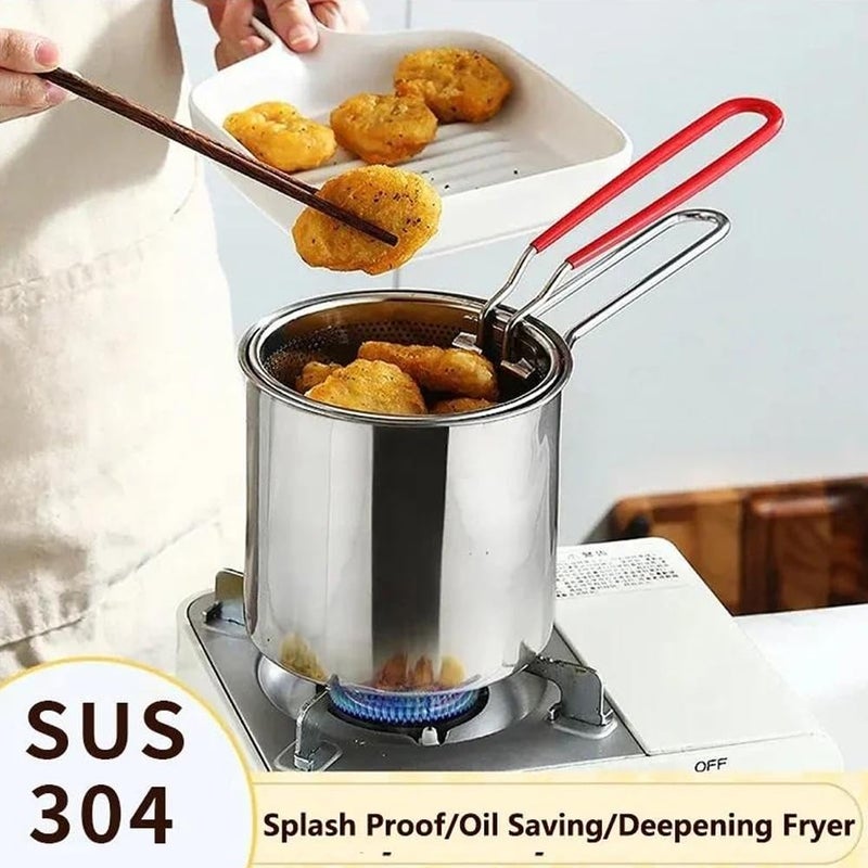 EMVANV Deep Fryer Pot Set,Mini Stainless Steel Fryer Deep Fryer Basket with Easy Grip Handle for French Fries, Fried Taro Balls, Fried Chicken Wings and Fried Fish(size:5 pcs) - Image 3