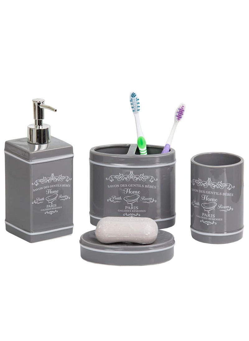 Home Basics Paris Design 4Piece Ceramic Bathroom Set By Home Basics Grey  Chic Design Bathroom Accessory Sets  Accessories For Bathroom  Includes Soap Dish Tumbler Toothbrush Holder and Lotion Dispenser 