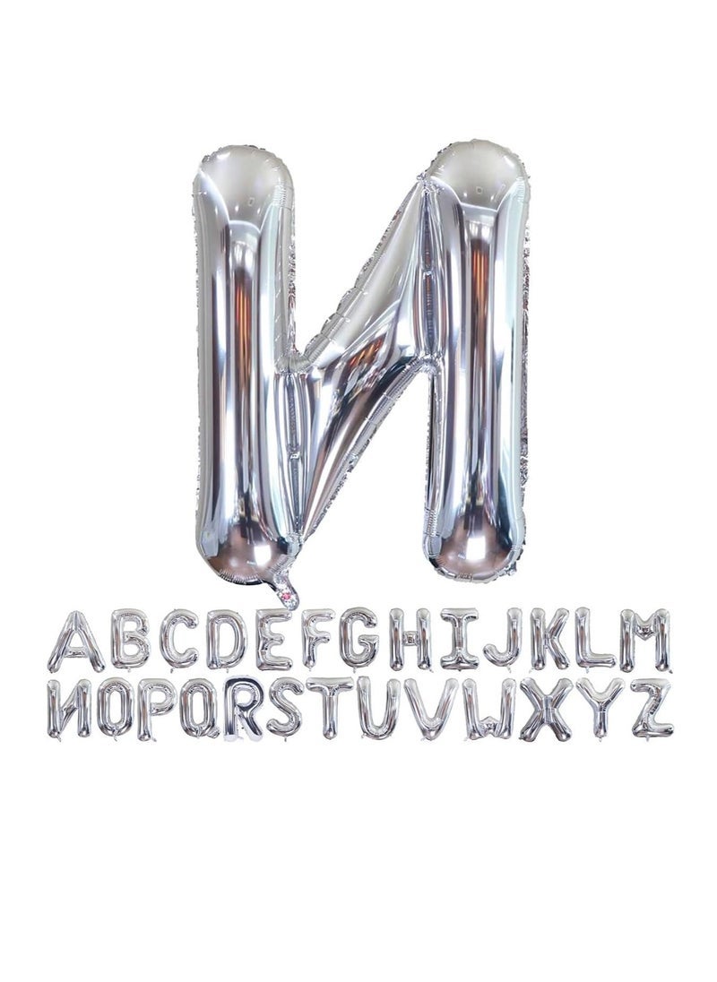 بارتي ويذ إيما الحروف الفضية من الألف إلى الياء بالونات 32 بوصة بالونات الأبجدية الكبيرة الفضة رقائق الهيليوم رسالة بالون لحفل عيد ميلاد الذكرى الزفاف الديكور (فضي-N) - Image 1
