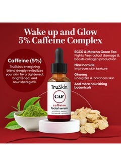 TruSkin TruSkin Caffeine Face & Eye Serum - Energizing 5% Caffeine Serum with EGCG - Dark Circles Under Eye Treatment with Niacinamide Matcha and Ginseng - Reduce Eye Puffiness in 60 Days, 1 Fl Oz  - Image 2