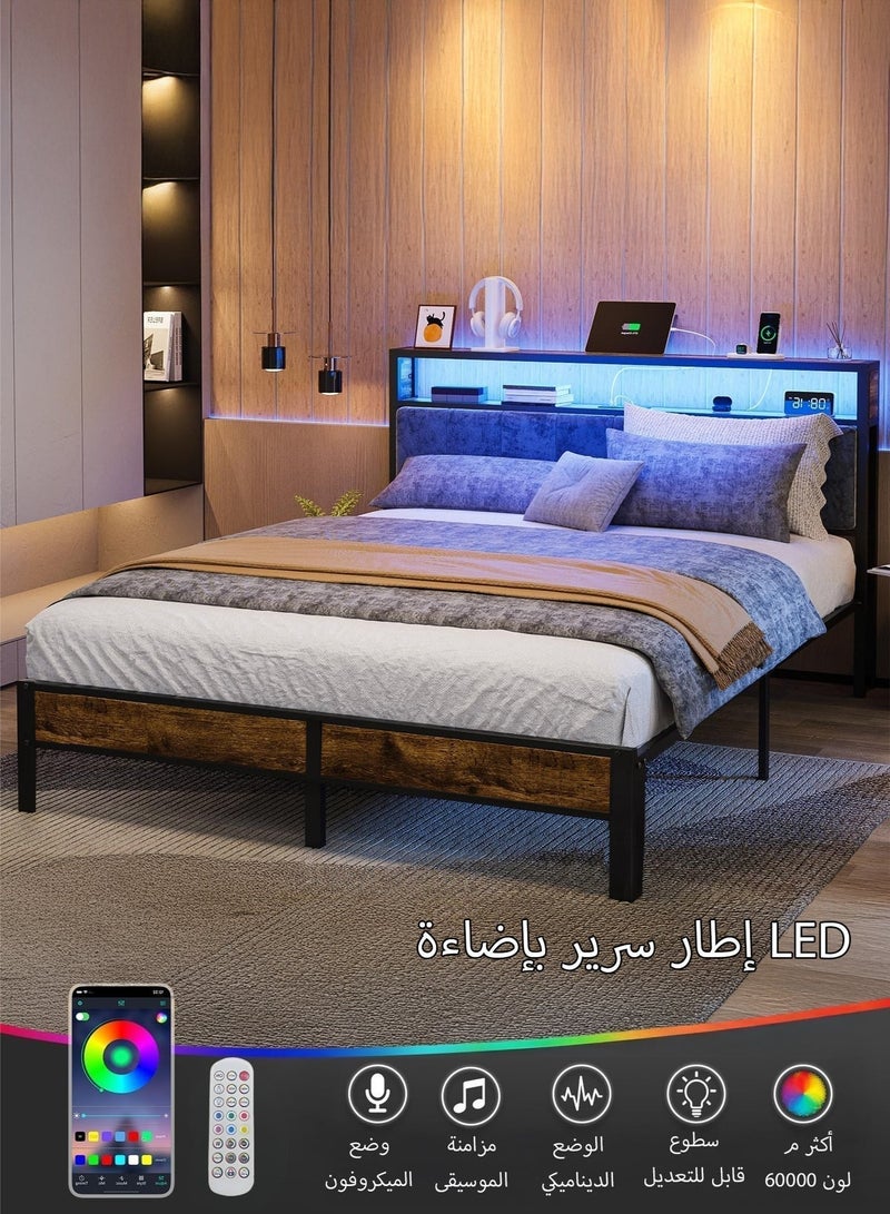 يانارا سرير بمقاس كوين/كينج مع رأس سرير ذي رفين تخزينيين، منصة سرير مع محطة شحن، إضاءة LED، لا حاجة لصندوق زنبرك، خالٍ من الضوضاء، 160سم×200سم/180سم×200سم - Image 4