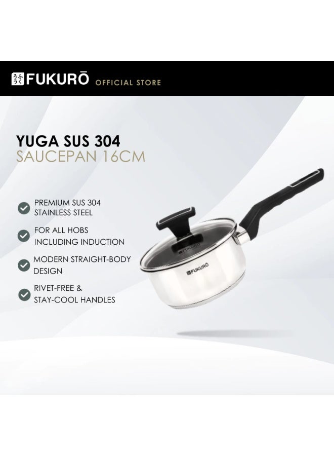Fukuro Yuga 304 Stainless Steel Saucepan With Lid (16cm) - Image 1