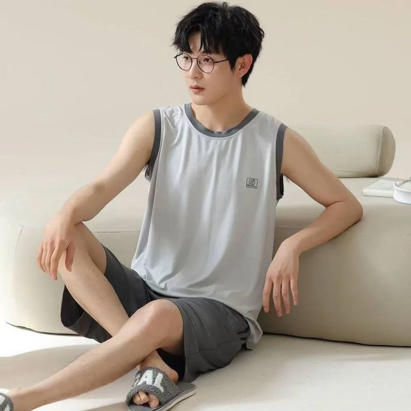Men's Modal Summer Sleepwear Set - Sleeveless Vest and Shorts, Loose Fit - Image 1