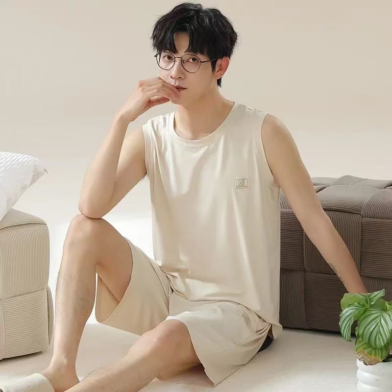 Men's Modal Summer Sleepwear Set - Sleeveless Vest and Shorts, Loose Fit - Image 3