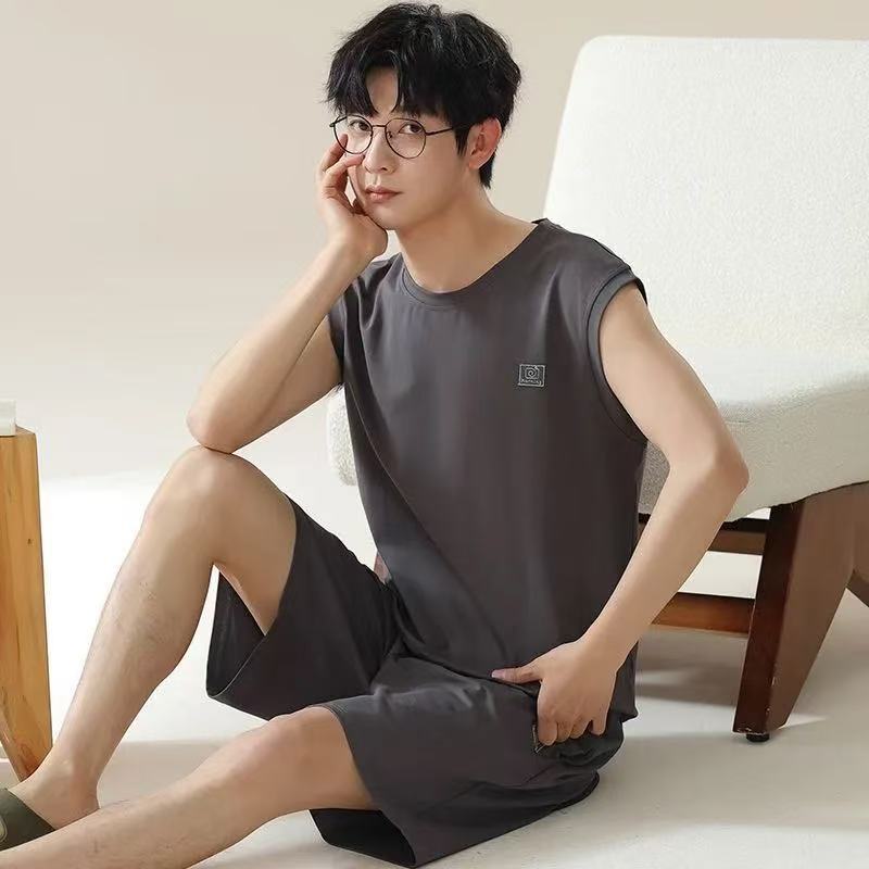 Men's Modal Summer Sleepwear Set - Sleeveless Vest and Shorts, Loose Fit - Image 2