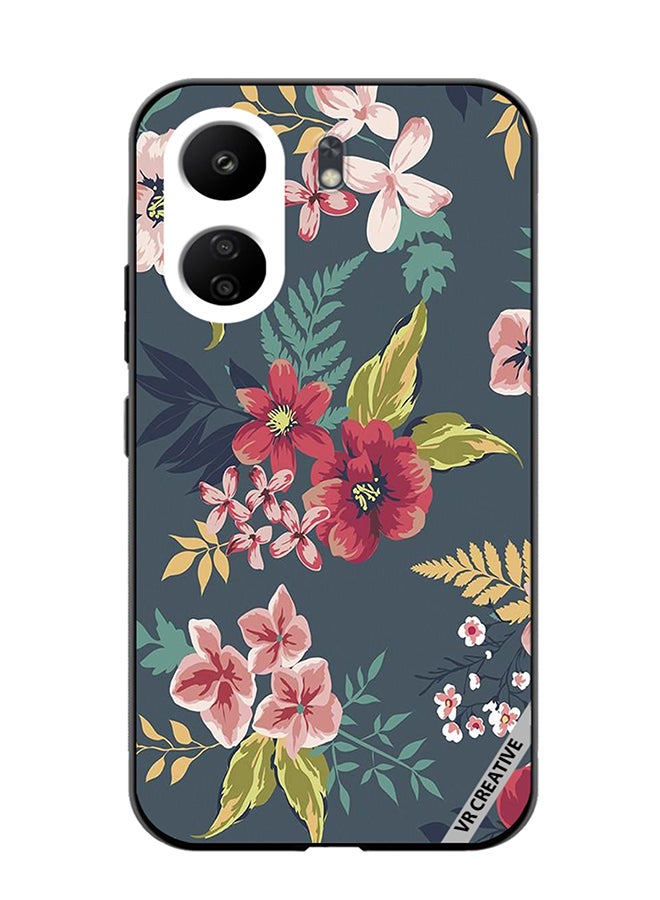 VR CREATIVE Protective Case Cover For Xiaomi Redmi 13C Gray Flower Design Multicolour - Image 1