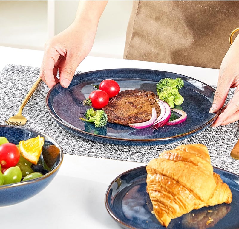 BEST ONE Bestone 12 Pieces Round Kitchen Dinnerware SetsPlates and Bowls SetsDishes Plates Bowls Dish Set Chip Resistant Ceramic Dinnerware Set DishwasherMicrowave SafeService for 4Cobalt Blue - Image 5