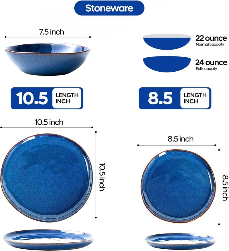 BEST ONE Bestone 12 Pieces Round Kitchen Dinnerware SetsPlates and Bowls SetsDishes Plates Bowls Dish Set Chip Resistant Ceramic Dinnerware Set DishwasherMicrowave SafeService for 4Cobalt Blue - Image 2