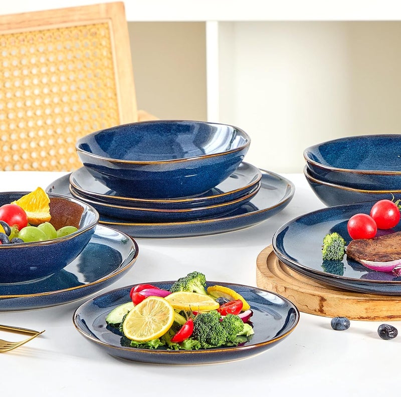 BEST ONE Bestone 12 Pieces Round Kitchen Dinnerware SetsPlates and Bowls SetsDishes Plates Bowls Dish Set Chip Resistant Ceramic Dinnerware Set DishwasherMicrowave SafeService for 4Cobalt Blue - Image 3