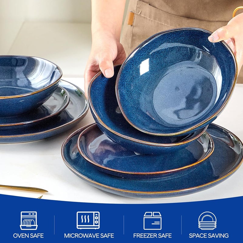 BEST ONE Bestone 12 Pieces Round Kitchen Dinnerware SetsPlates and Bowls SetsDishes Plates Bowls Dish Set Chip Resistant Ceramic Dinnerware Set DishwasherMicrowave SafeService for 4Cobalt Blue - Image 4