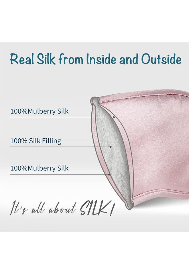 Generic - Mulberry Silk Breathable Blockout Sleep Eye Mask, Zero Pressure Soft Comfortable Lightweight Adjustable Blinder, Elastic Silky Eye Cover Soft Satin Blindfold, Ear Hanging Elastic Strap (Pink) - Image 1