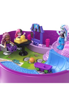Polly Pocket Monster High Playset with 3 Micro Dolls & 10 Accessories, Opens to High School, Collectible Travel Toy with Storage  - Image 3