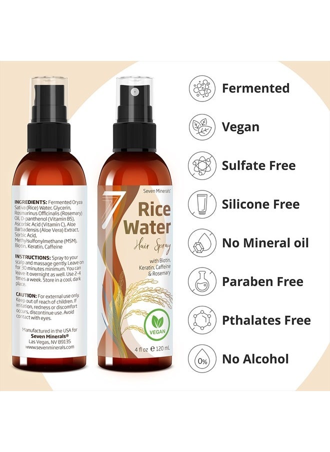 Seven Minerals NEW Fermented Rice Water for Hair Growth - Infused with Rosemary, Biotin, Caffeine, Keratin Vegan Non-Greasy Spray Naturally Thicker, Longer, Softer Men & Women (4 fl oz)  - Image 5