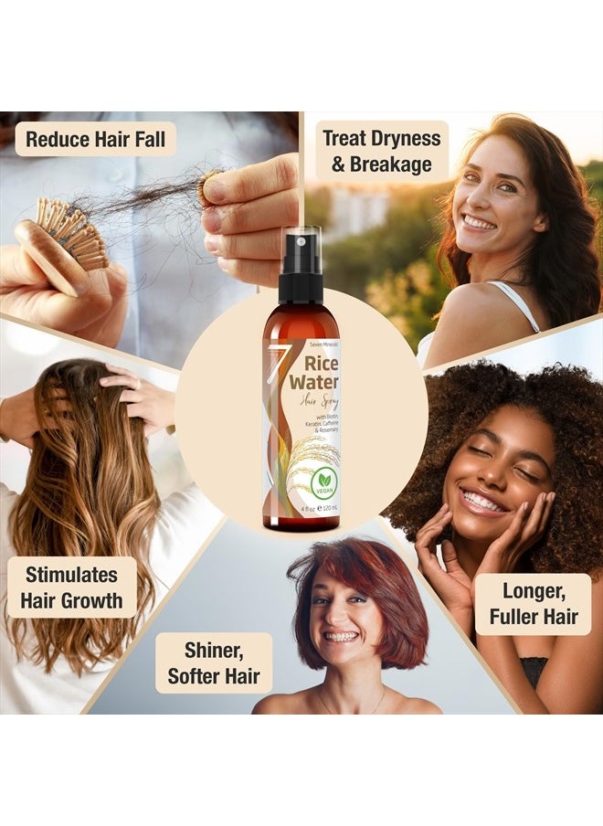 Seven Minerals NEW Fermented Rice Water for Hair Growth - Infused with Rosemary, Biotin, Caffeine, Keratin Vegan Non-Greasy Spray Naturally Thicker, Longer, Softer Men & Women (4 fl oz)  - Image 3