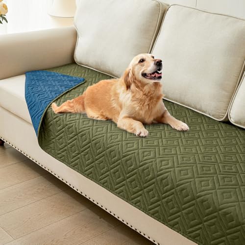 hyha Waterproof Dog Blanket Soft Pet Bed Blankets Waterproof Sofa Couch Cover for Dogs Washable Reversible Pet Couch Covers for Sofa Furniture 30x70 Inch GreenNavy Blue - Image 1