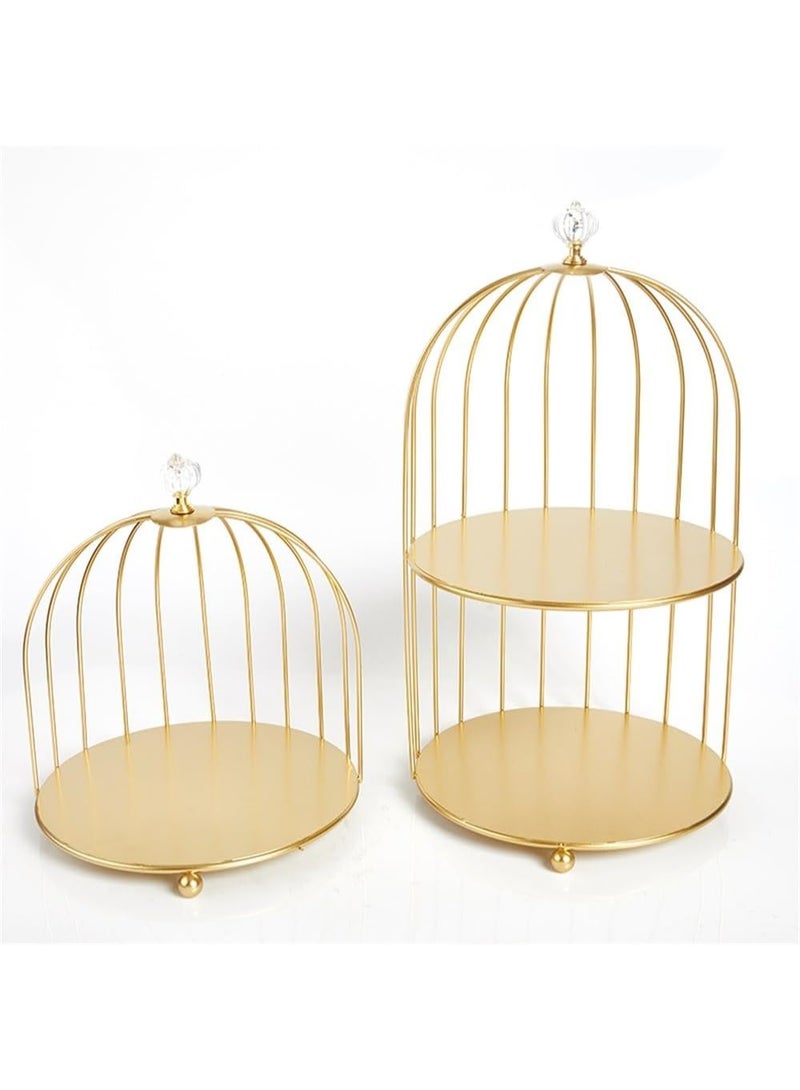 DubaiGallery Metal Cupcake Stand, 2 Tiers Afternoon Tea Stands, Gold Bird Cage Shaped Cake Stand, Decorative Birdcage Shape Countertop Organizer, Dessert Cupcake Display Plate for Wedding Brithday Party Supplies - Image 1