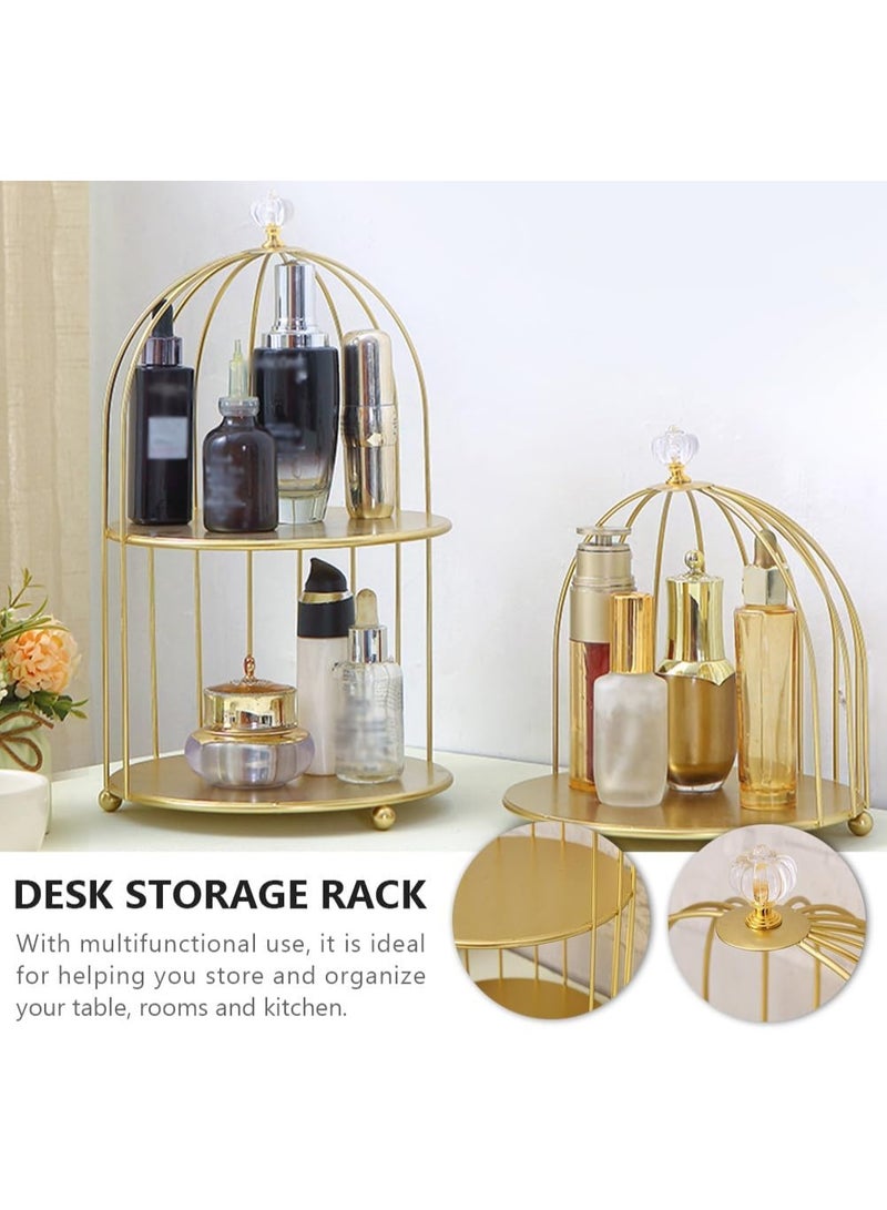 DubaiGallery Metal Cupcake Stand, 2 Tiers Afternoon Tea Stands, Gold Bird Cage Shaped Cake Stand, Decorative Birdcage Shape Countertop Organizer, Dessert Cupcake Display Plate for Wedding Brithday Party Supplies - Image 5