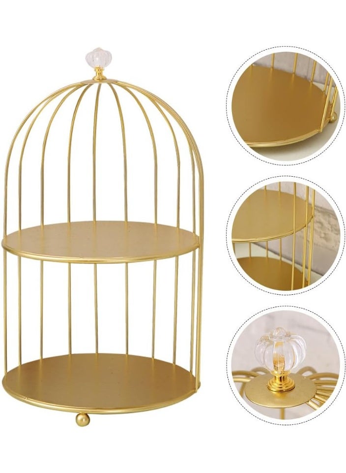 DubaiGallery Metal Cupcake Stand, 2 Tiers Afternoon Tea Stands, Gold Bird Cage Shaped Cake Stand, Decorative Birdcage Shape Countertop Organizer, Dessert Cupcake Display Plate for Wedding Brithday Party Supplies - Image 4