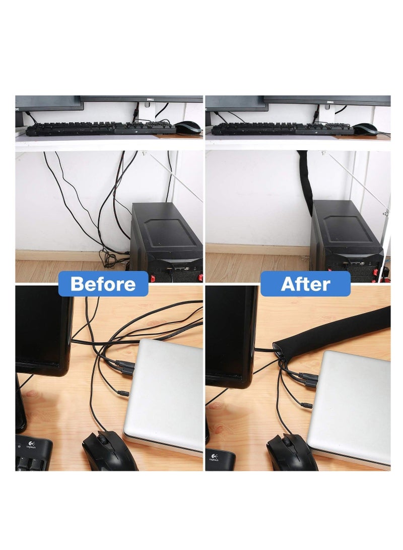 XiuWoo Cable Management Sleeve Cuttable Neoprene Cord Organizer System Flexible Wrap Cover Wire Hider for Desk TV Computer Office Home Theater - Image 5