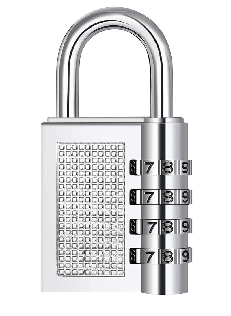 4 Digit Combination Padlock 40mm , Security Padlock, Luggage Travel Locks, Code Lock with Alloy Body for Travel Suitcases, Luggage Bags, Locker, School Gym, Bike Lock - Zinc Finish- Silver  - Image 1