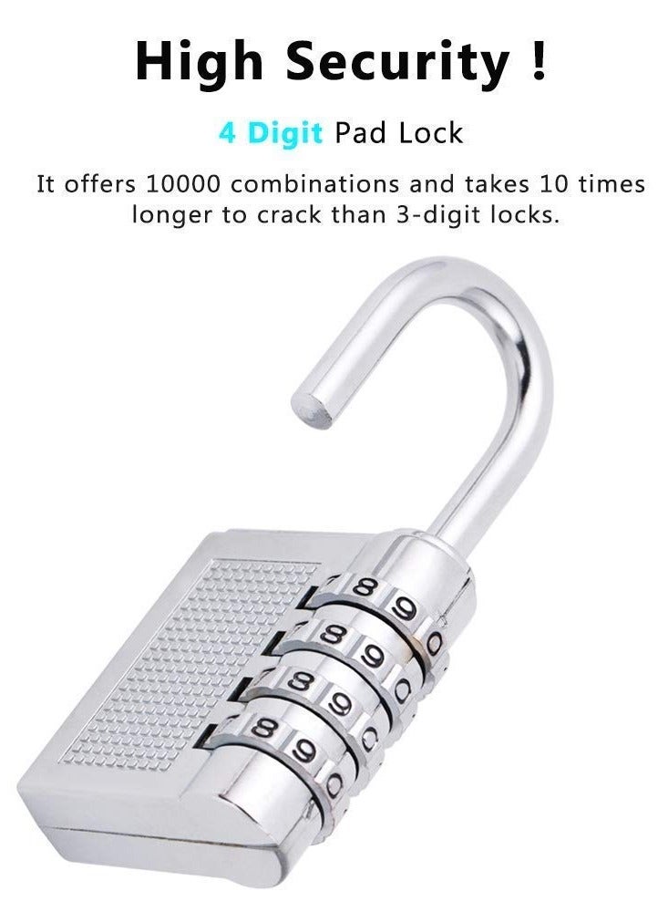 4 Digit Combination Padlock 40mm , Security Padlock, Luggage Travel Locks, Code Lock with Alloy Body for Travel Suitcases, Luggage Bags, Locker, School Gym, Bike Lock - Zinc Finish- Silver  - Image 3