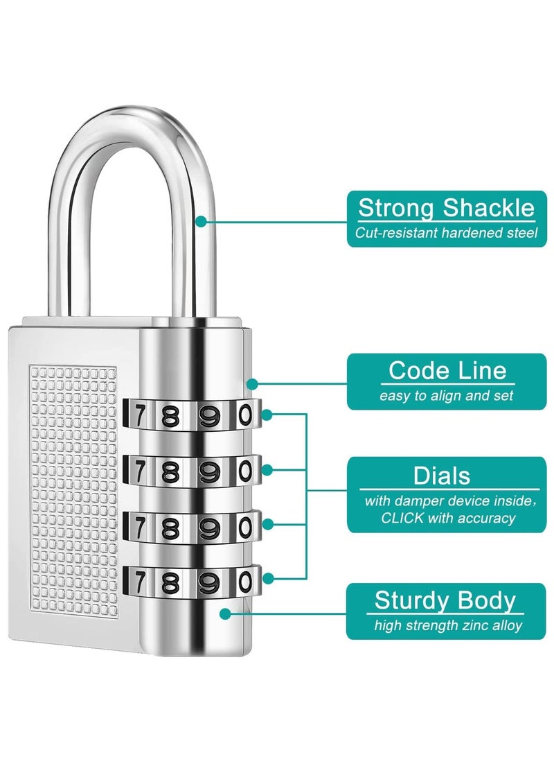 4 Digit Combination Padlock 40mm , Security Padlock, Luggage Travel Locks, Code Lock with Alloy Body for Travel Suitcases, Luggage Bags, Locker, School Gym, Bike Lock - Zinc Finish- Silver  - Image 4