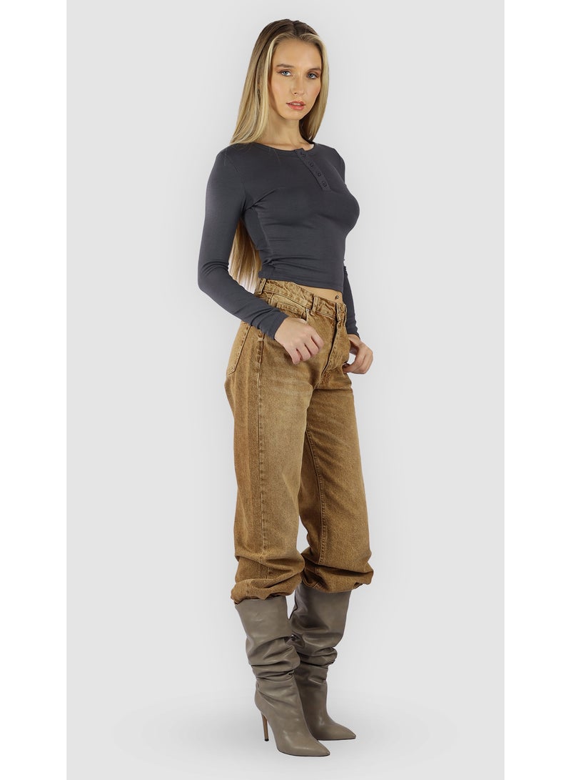 KYVELi Women Chic Button-Up Top- Grey - Image 2