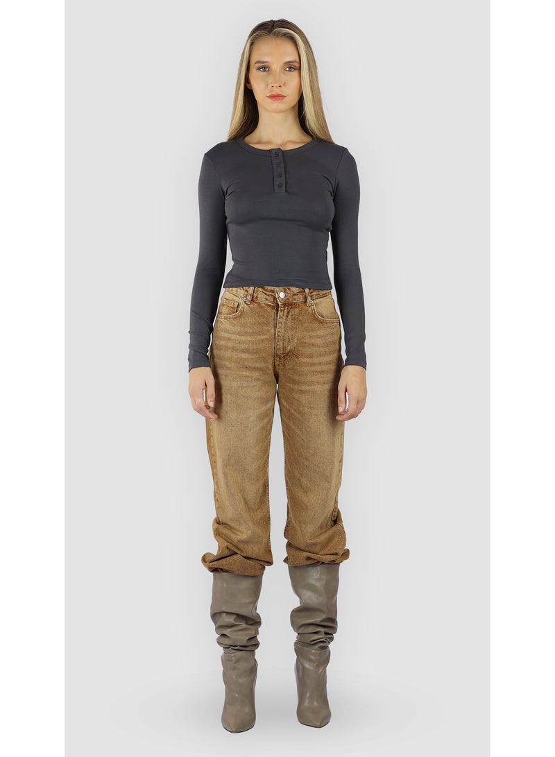 KYVELi Women Chic Button-Up Top- Grey - Image 3