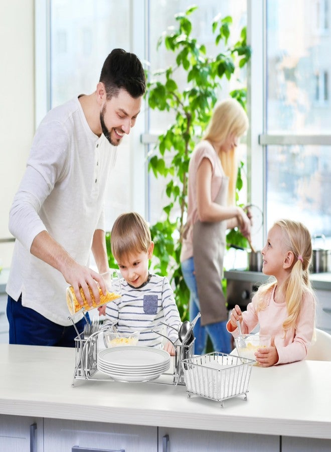 سوربوس حامل أدوات المائدة من سوربوس - يُستخدم للمناديل، وأدوات المائدة، وحامل الأطباق - حامل أدوات مائدة قابل للتكديس، منظم سطح الطاولة - مثالي لطاولة الطعام، والحفلات، والبوفيه، والمطبخ، والضيافة (فضي) - Image 2