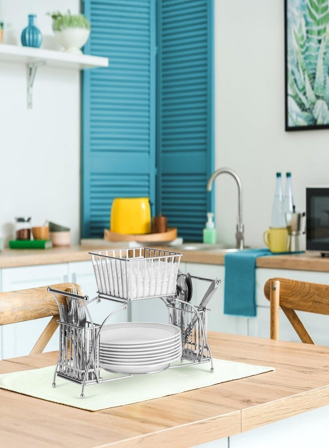 سوربوس حامل أدوات المائدة من سوربوس - يُستخدم للمناديل، وأدوات المائدة، وحامل الأطباق - حامل أدوات مائدة قابل للتكديس، منظم سطح الطاولة - مثالي لطاولة الطعام، والحفلات، والبوفيه، والمطبخ، والضيافة (فضي) - Image 4