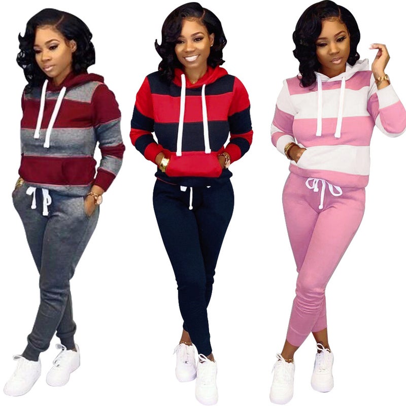 ! K8848 Sale Hooded Striped Strap Slim Two-Piece Nightclub Set - Image 5