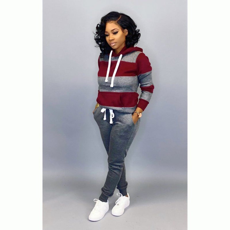 ! K8848 Sale Hooded Striped Strap Slim Two-Piece Nightclub Set - Image 3