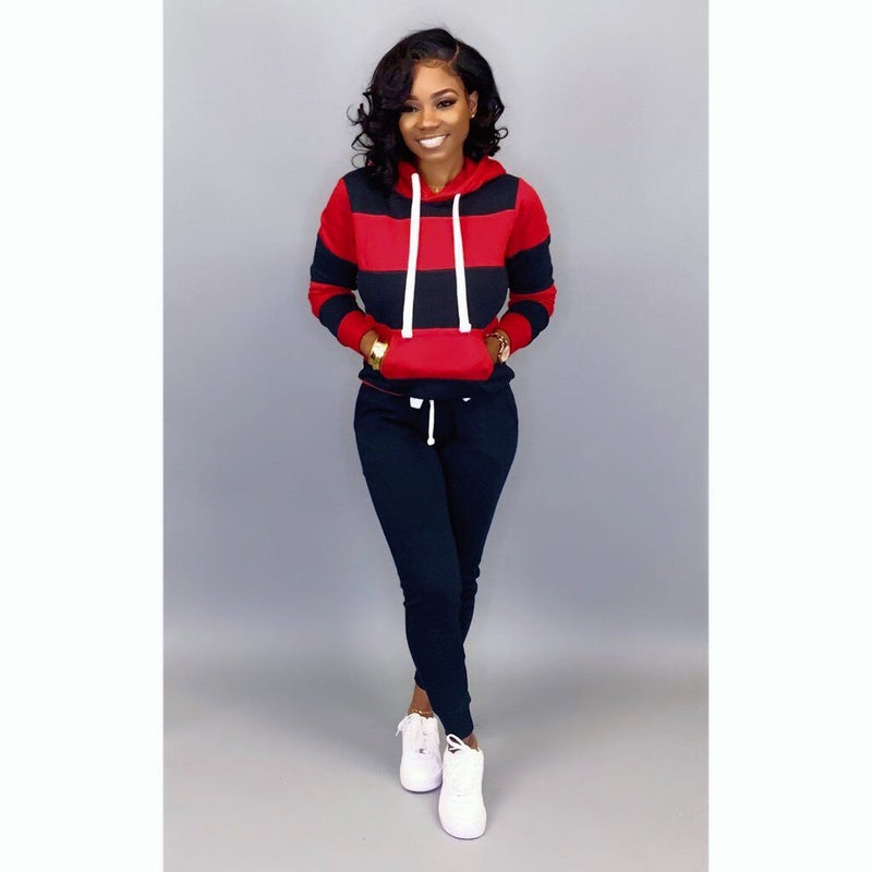 ! K8848 Sale Hooded Striped Strap Slim Two-Piece Nightclub Set - Image 2