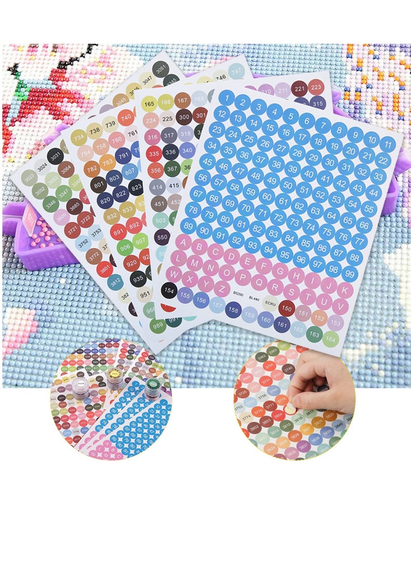 إكسفور ملصقات أرقام الألوان، ملصقات أرقام النقاط الماسية، 447 ملصقًا لحاويات التخزين، ملصقات أرقام اللوحة الماسية متعددة الألوان لصناديق التخزين ومخططات الألوان، مستديرة (4 ورقات) - Image 1