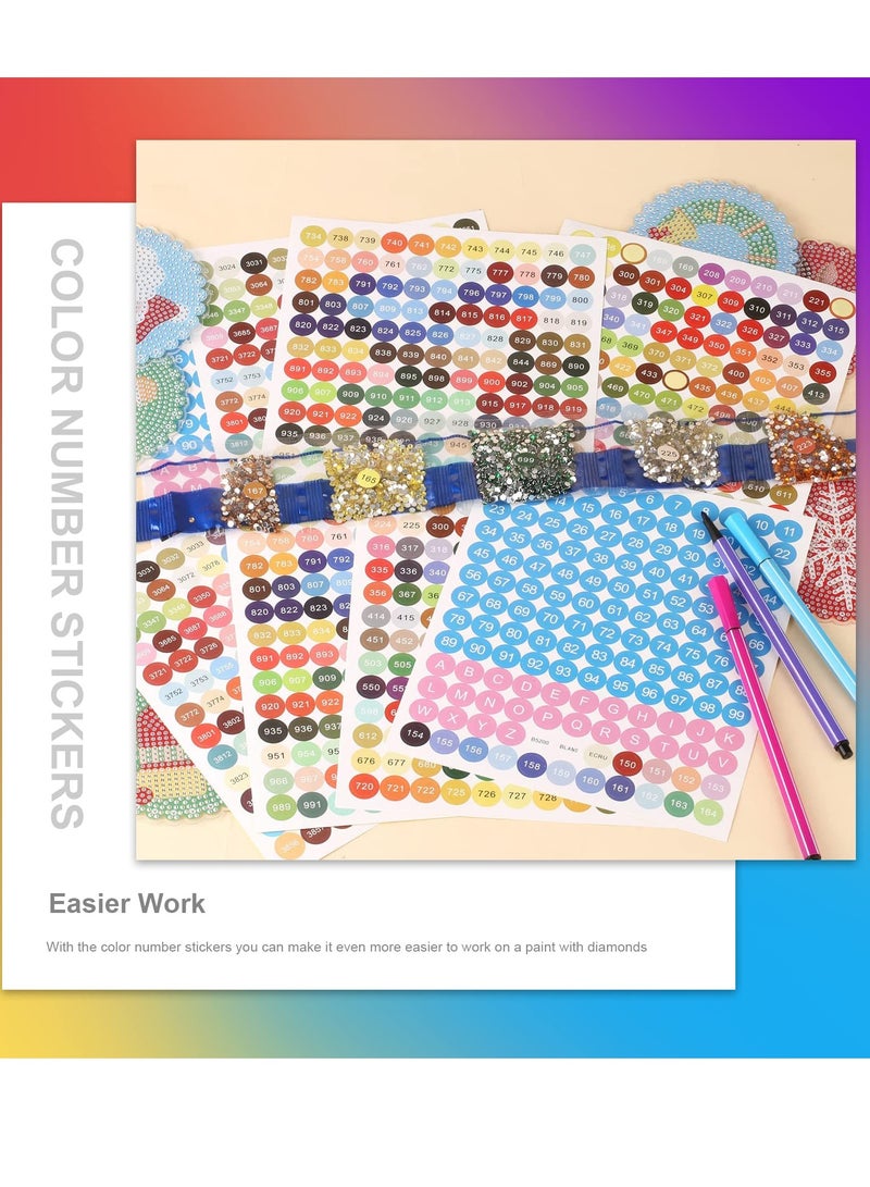 إكسفور ملصقات أرقام الألوان، ملصقات أرقام النقاط الماسية، 447 ملصقًا لحاويات التخزين، ملصقات أرقام اللوحة الماسية متعددة الألوان لصناديق التخزين ومخططات الألوان، مستديرة (4 ورقات) - Image 3