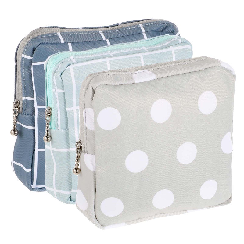 WY LIGHTING LEVEL 3 PCS Sanitary Pad Storage Bag Portable Period Bag for Teen Pads/Sanitary Napkins/Tampons, Sanitary Napkin Storage Bag First Period Gifts for School, Daily Hygiene Bag Travel Containers(Grey, Blue) - Image 1