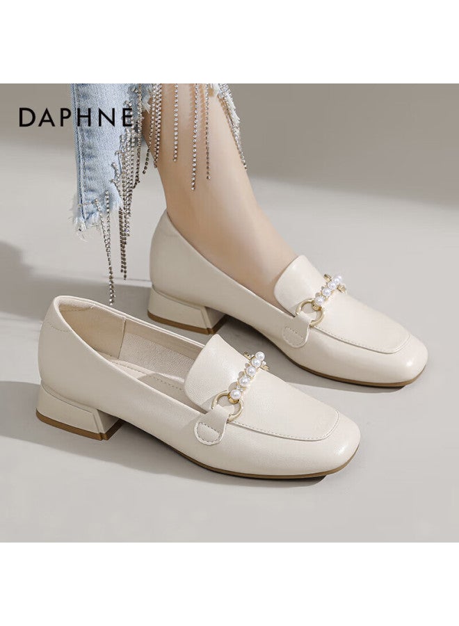 Daphne Women's Spring Fairy Style French Small Leather Shoes Shallow Mary Jane Shoes Off-white Size 35 - Image 3