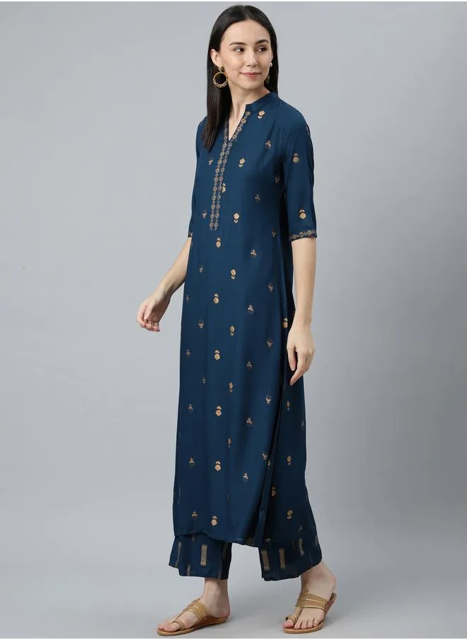 Libas All-Over Print Kurta and Palazzo with Solid Dupatta Set by Styli