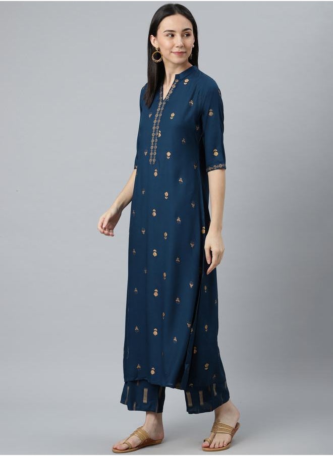 Libas All-Over Print Kurta and Palazzo with Solid Dupatta Set by Styli  - Image 2
