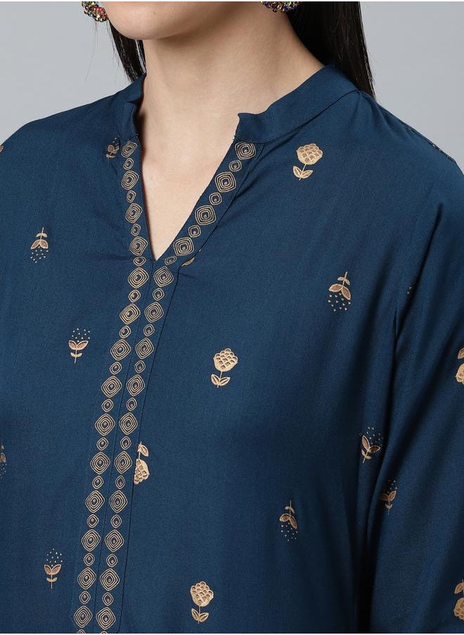 Libas All-Over Print Kurta and Palazzo with Solid Dupatta Set by Styli  - Image 4