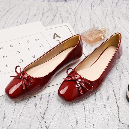 Dear Time Women's Casual Foldable Ballet Flats Square Toe Ballerina Flats Shoes Comfortable Burgundy Patent Leather Size 7.5 - Image 2