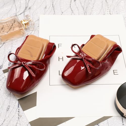 Dear Time Women's Casual Foldable Ballet Flats Square Toe Ballerina Flats Shoes Comfortable Burgundy Patent Leather Size 7.5 - Image 4