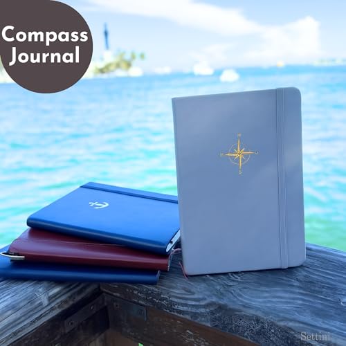 SETTINI Lined Journal, Ideal for Journaling - A5 Vegan Leather Notebook, 192 Archival-Quality Pages, QuillEase Bleed-Free Paper, Inner Pocket & Bookmark - Christmas Gifts, Grey Compass - Image 4