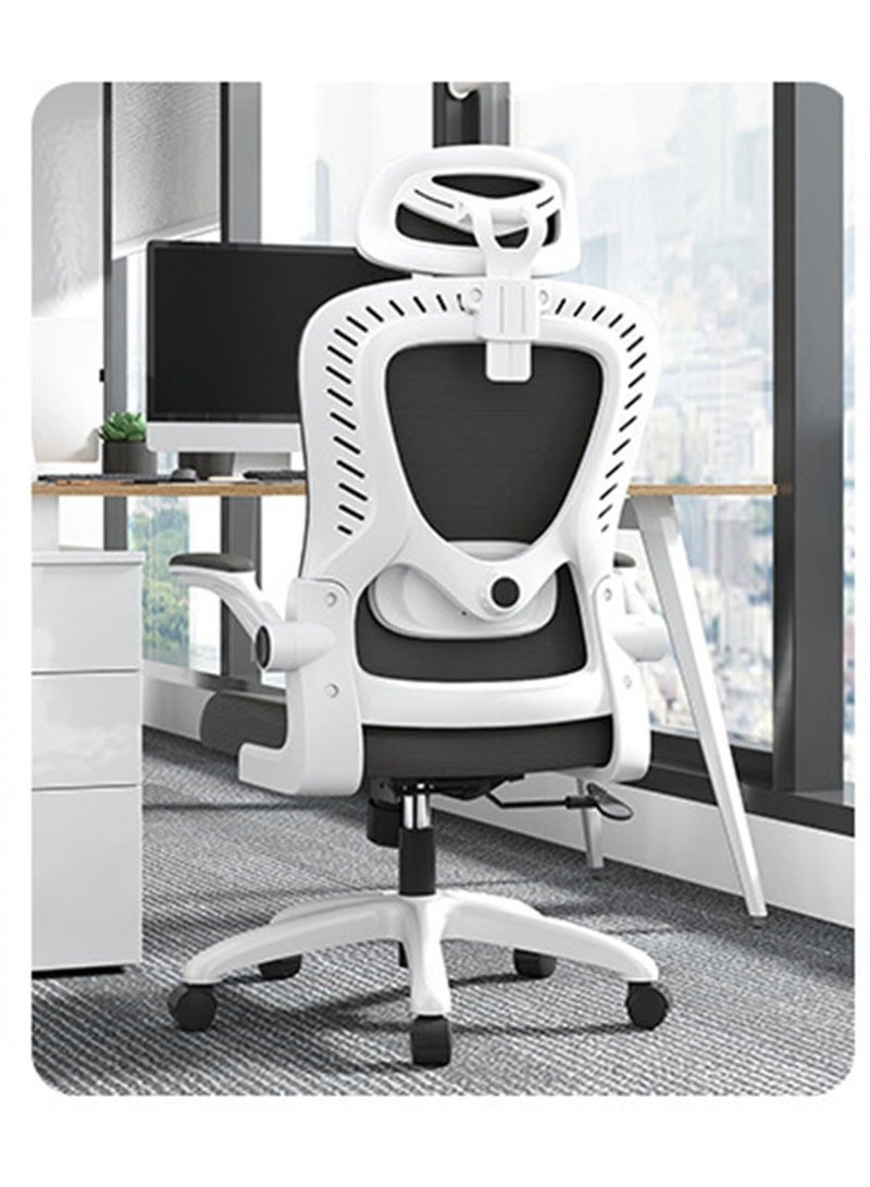 Office Chair, Ergonomic Rotating Chair with Armrests and Wheels, Comfortable Work Chair with Mesh Backrest and Headrest, Gaming Chair Easily Lifting and Moving for Home and Office (D1 White) - Image 1