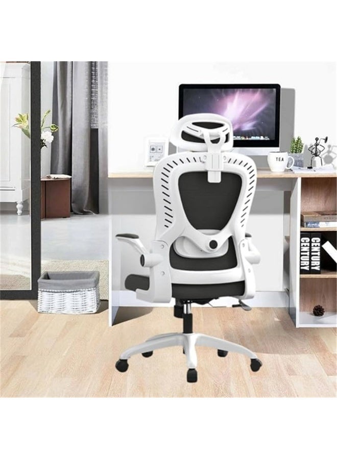 Office Chair, Ergonomic Rotating Chair with Armrests and Wheels, Comfortable Work Chair with Mesh Backrest and Headrest, Gaming Chair Easily Lifting and Moving for Home and Office (D1 White) - Image 3