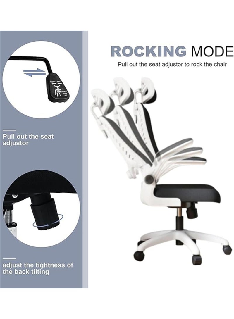 Office Chair, Ergonomic Rotating Chair with Armrests and Wheels, Comfortable Work Chair with Mesh Backrest and Headrest, Gaming Chair Easily Lifting and Moving for Home and Office (D1 White) - Image 5