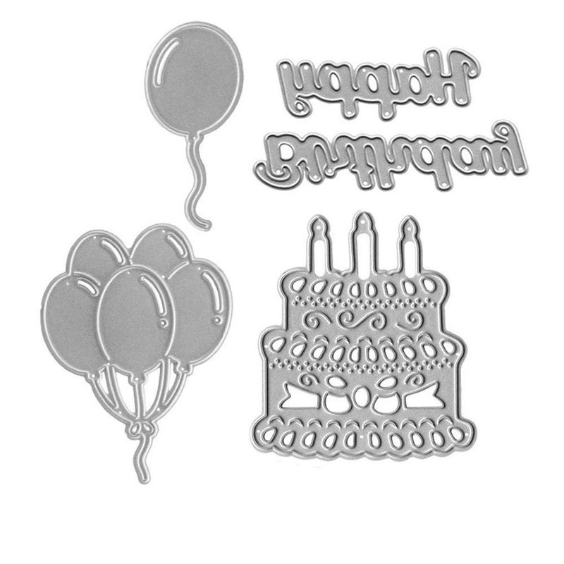 Metal Happy Birthday Cake Cutting DiesA Bundle of Balloons Die Cuts Embossing Stencils Template Mould for Card Scrapbooking and DIY Craft Album Paper Card Decor