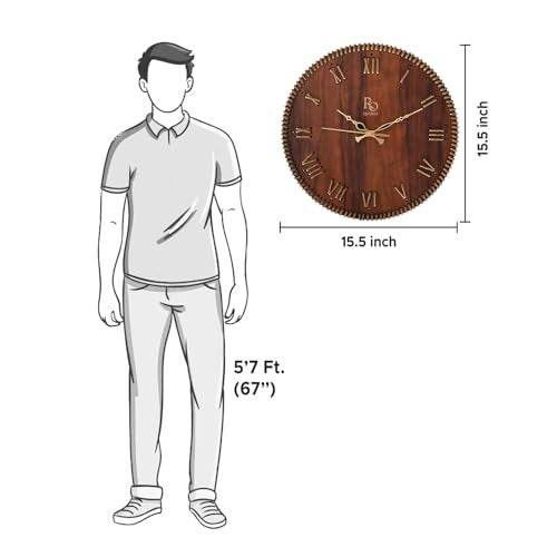 REGIIS OPERA Wooden Round Shape Roman Dial Wall Clock with Brown Jute Detailing & Golden Hands | Silent Quartz Movement, Anti-Glare Finish Analog Vintage Clock for Home & Office (Brown, 15.5 Inch) - Image 4